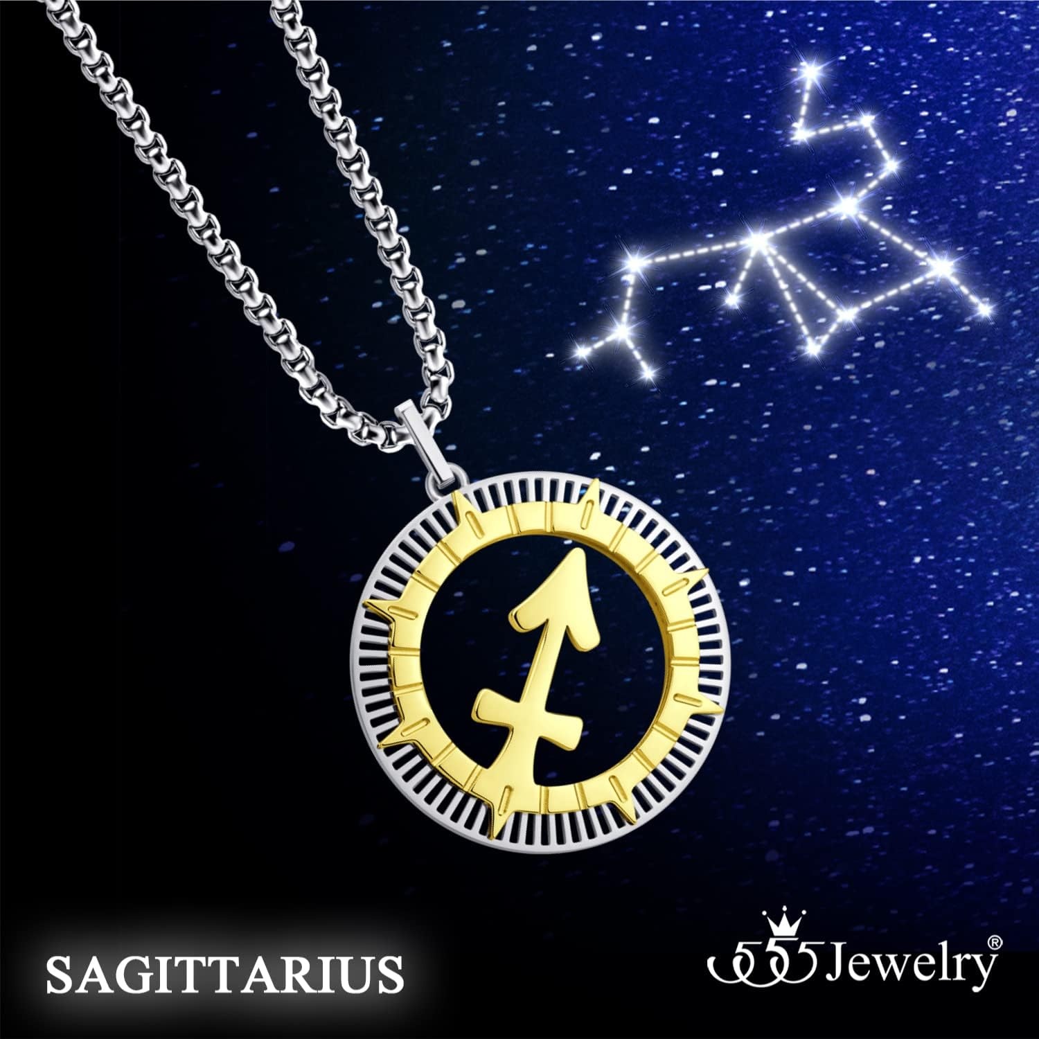 image:image555Jewelry Stainless Steel Horoscope Zodiac Sign Necklace Pendant for Men amp Women Sagittarius SilverGold