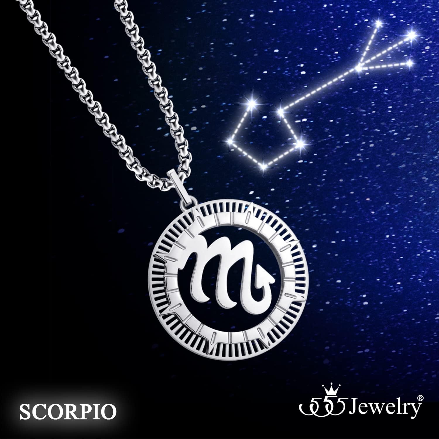 image:image555Jewelry Stainless Steel Horoscope Zodiac Sign Necklace Pendant for Men amp Women Scorpio Silver