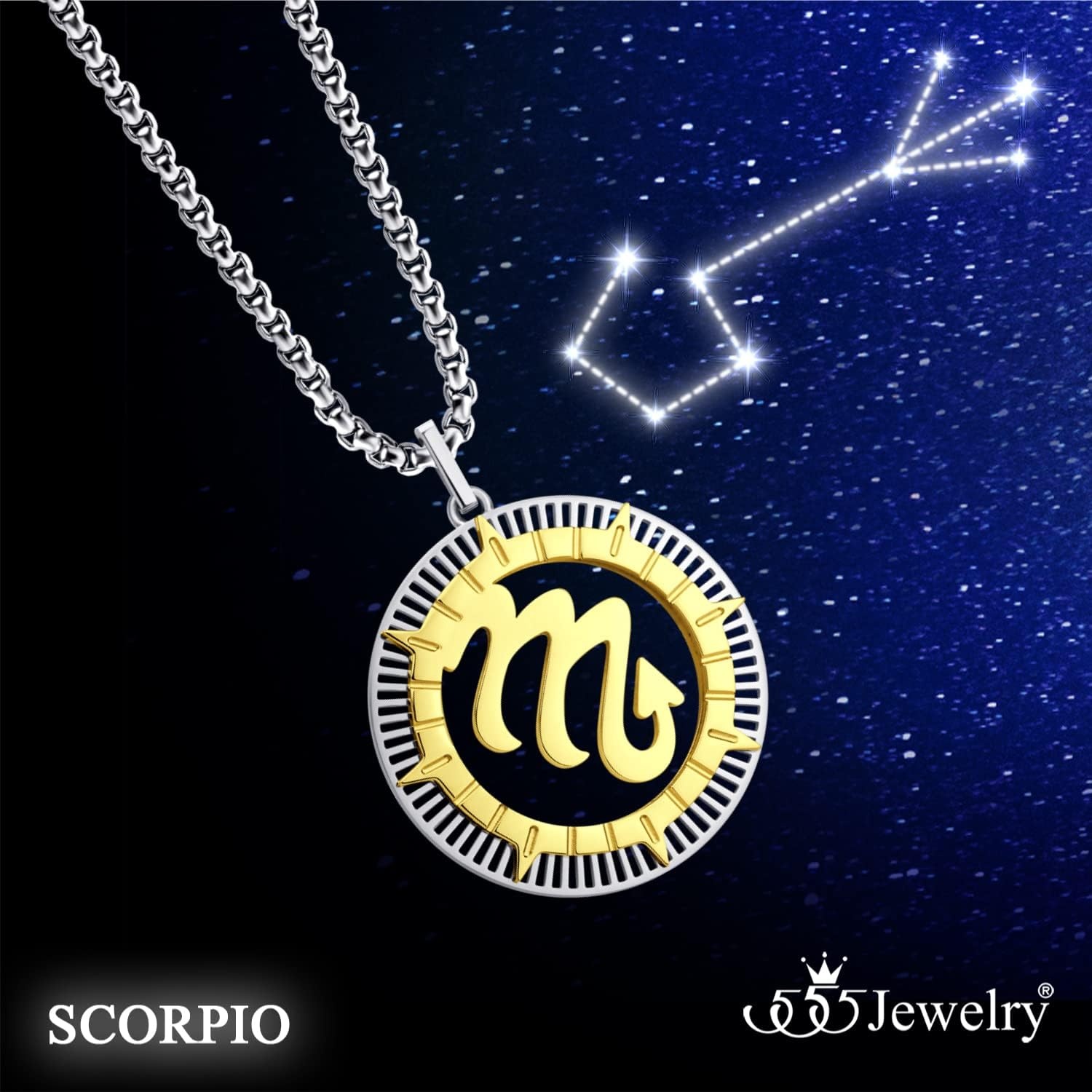 image:image555Jewelry Stainless Steel Horoscope Zodiac Sign Necklace Pendant for Men amp Women Scorpio SilverGold
