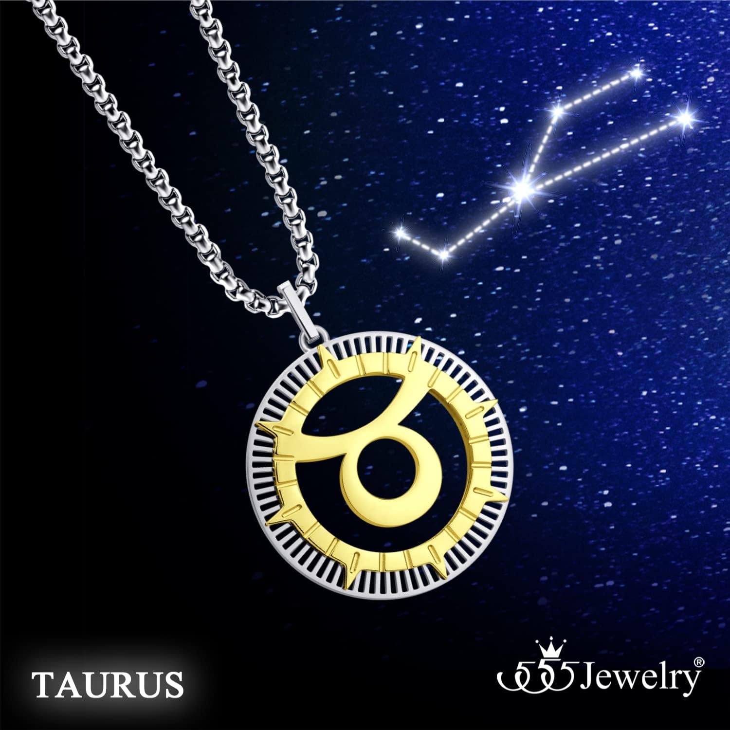 image:image555Jewelry Stainless Steel Horoscope Zodiac Sign Necklace Pendant for Men amp Women Taurus SilverGold