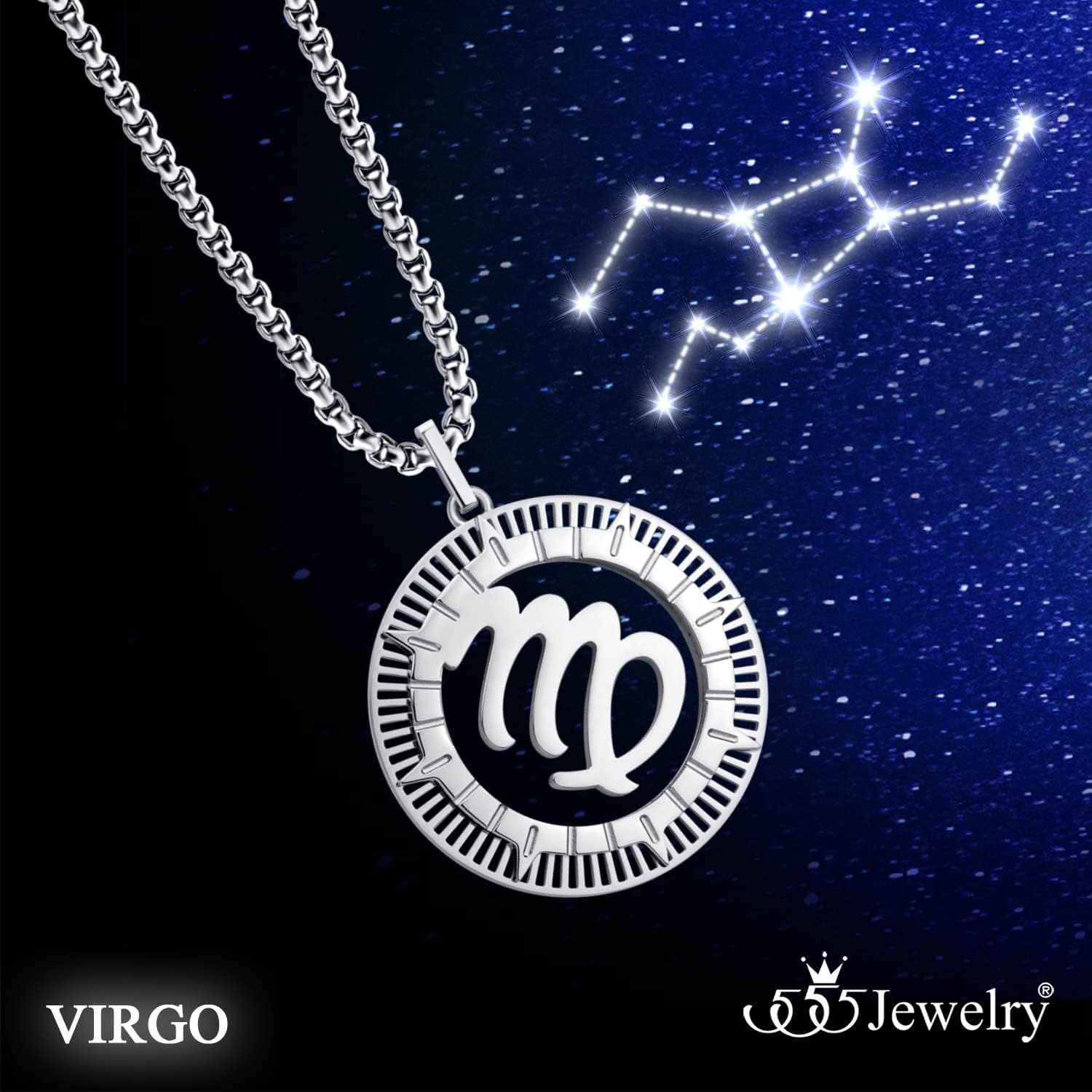 image:image555Jewelry Stainless Steel Horoscope Zodiac Sign Necklace Pendant for Men amp Women Virgo Silver