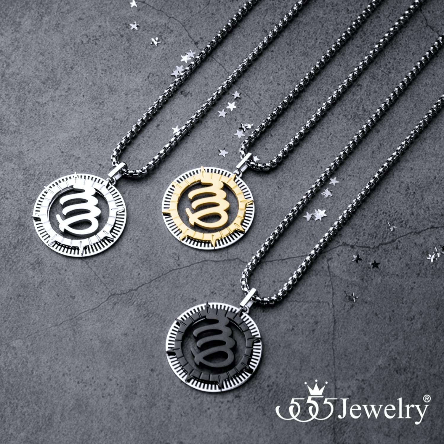 image:image555Jewelry Stainless Steel Horoscope Zodiac Sign Necklace Pendant for Men amp Women Virgo SilverBlack