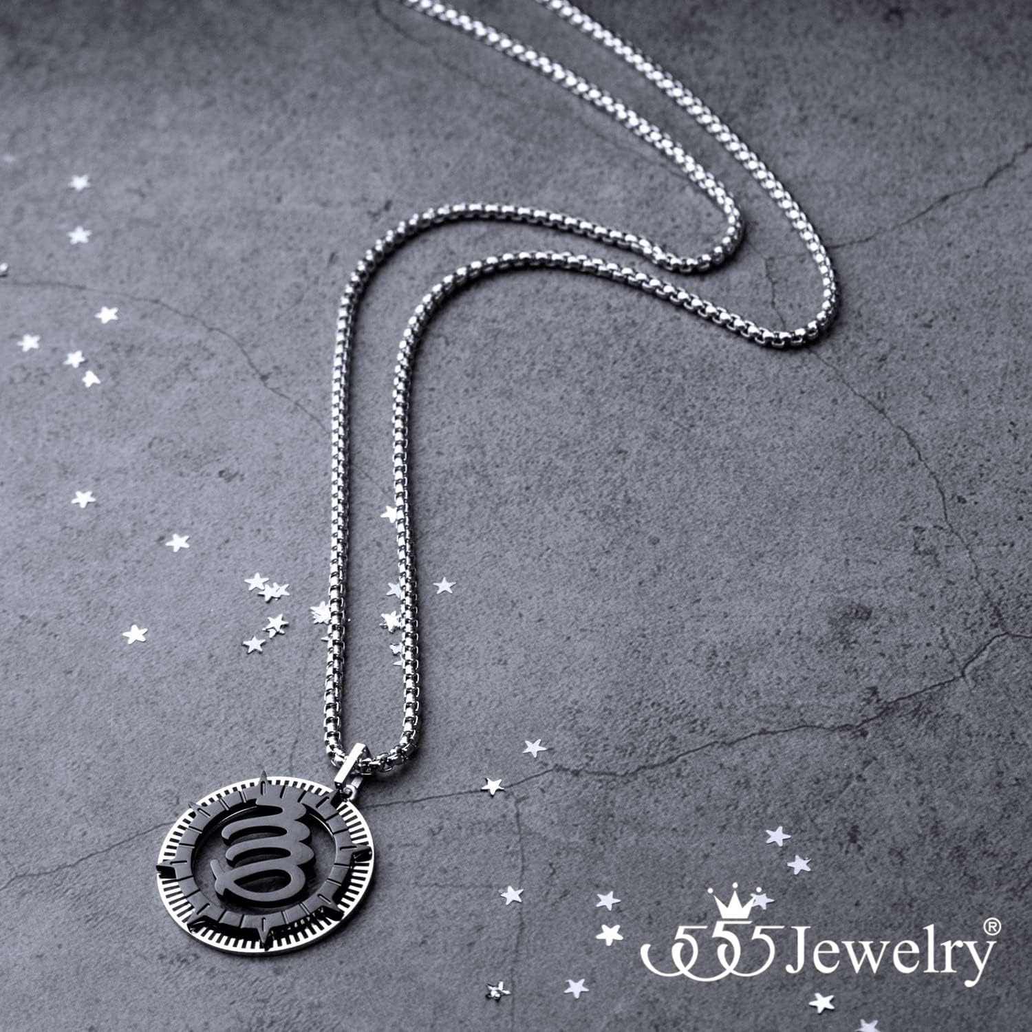 image:image555Jewelry Stainless Steel Horoscope Zodiac Sign Necklace Pendant for Men amp Women Virgo SilverBlack