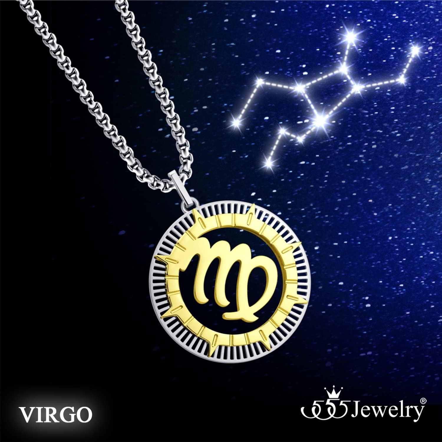 image:image555Jewelry Stainless Steel Horoscope Zodiac Sign Necklace Pendant for Men amp Women Virgo SilverGold