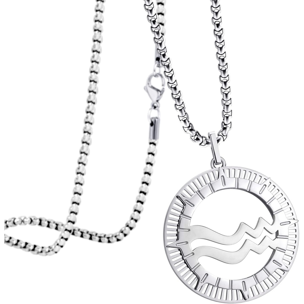 image:image555Jewelry Stainless Steel Horoscope Zodiac Sign Necklace Pendant for Men amp Women Aquarius Silver