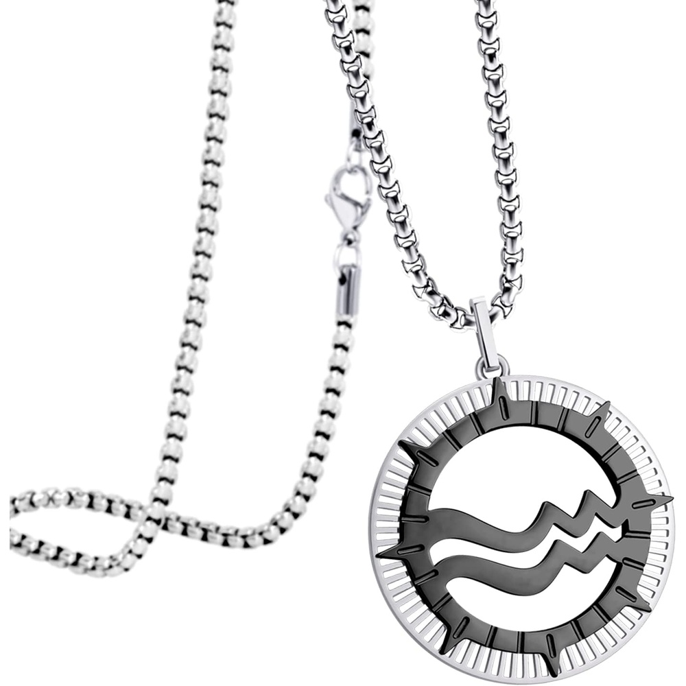 image:image555Jewelry Stainless Steel Horoscope Zodiac Sign Necklace Pendant for Men amp Women Aquarius SilverBlack