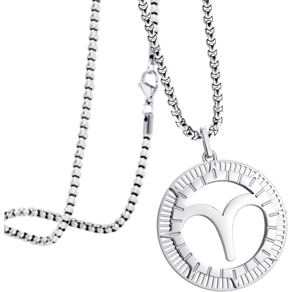 image:image555Jewelry Stainless Steel Horoscope Zodiac Sign Necklace Pendant for Men amp Women Aries Silver