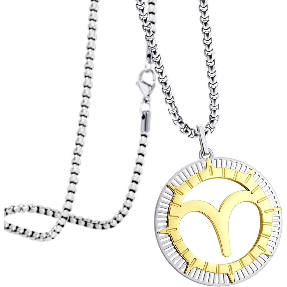 image:image555Jewelry Stainless Steel Horoscope Zodiac Sign Necklace Pendant for Men amp Women Aries SilverGold
