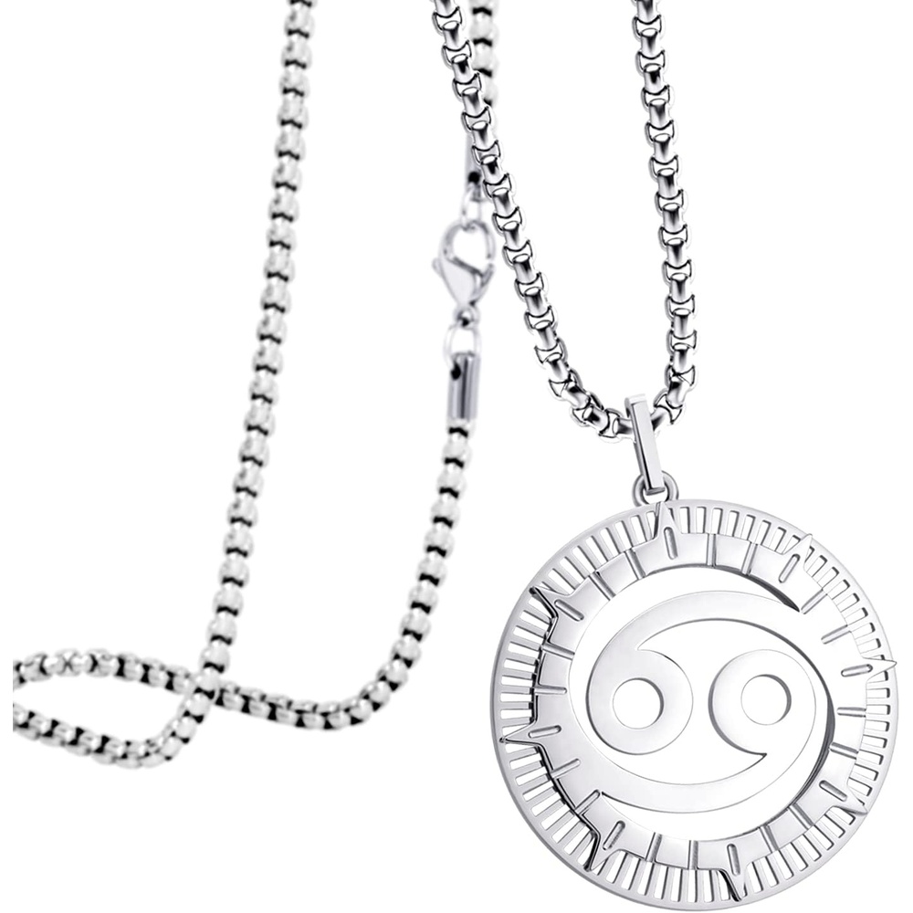 image:image555Jewelry Stainless Steel Horoscope Zodiac Sign Necklace Pendant for Men amp Women Cancer Silver
