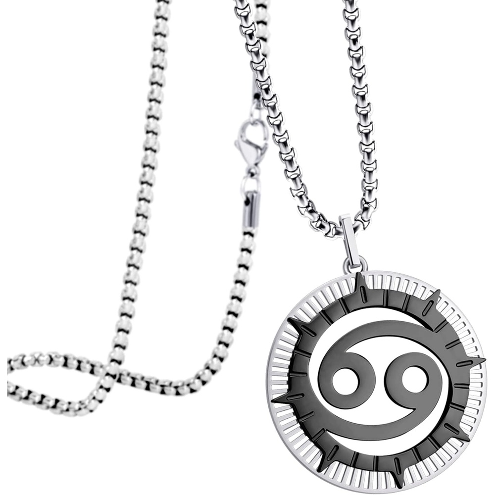 image:image555Jewelry Stainless Steel Horoscope Zodiac Sign Necklace Pendant for Men amp Women Cancer SilverBlack
