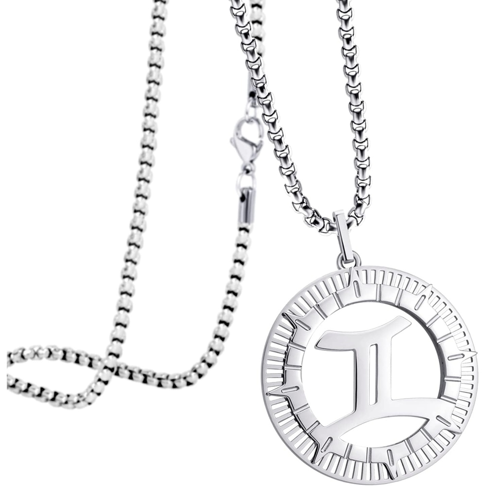 image:image555Jewelry Stainless Steel Horoscope Zodiac Sign Necklace Pendant for Men amp Women Gemini Silver