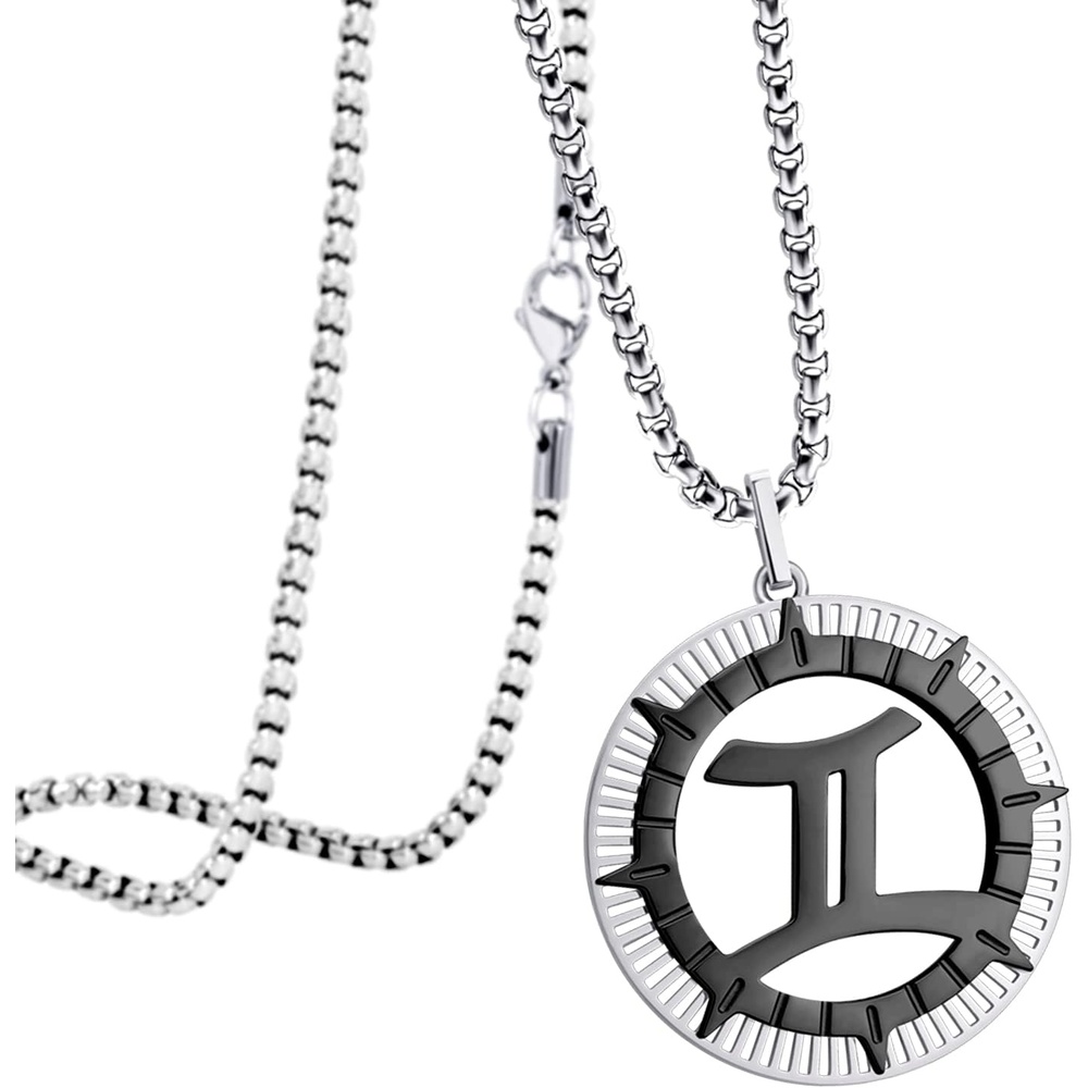 image:image555Jewelry Stainless Steel Horoscope Zodiac Sign Necklace Pendant for Men amp Women Gemini SilverBlack