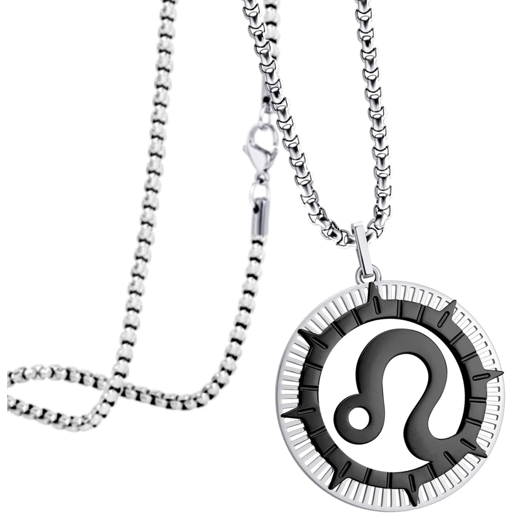 image:image555Jewelry Stainless Steel Horoscope Zodiac Sign Necklace Pendant for Men amp Women Leo SilverBlack