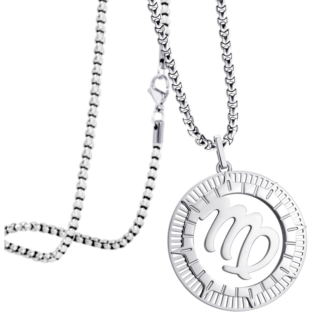 image:image555Jewelry Stainless Steel Horoscope Zodiac Sign Necklace Pendant for Men amp Women Virgo Silver