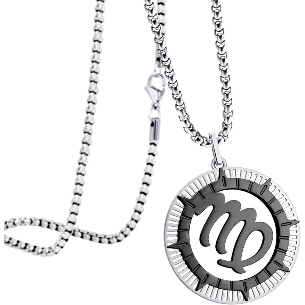image:image555Jewelry Stainless Steel Horoscope Zodiac Sign Necklace Pendant for Men amp Women Virgo SilverBlack