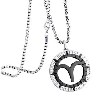 image:image555Jewelry Stainless Steel Horoscope Zodiac Sign Necklace Pendant for Men amp Women Aries  SilverBlack