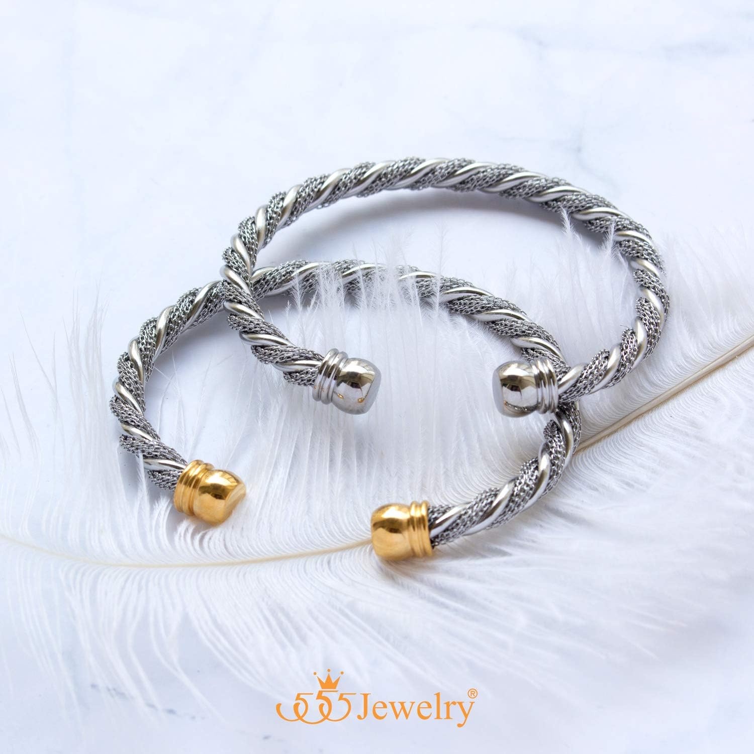 image:image555Jewelry Adjustable Stainless Steel Twisted Wire Cable Open Cuff Bangle Bracelet for Women amp LadiesSilver