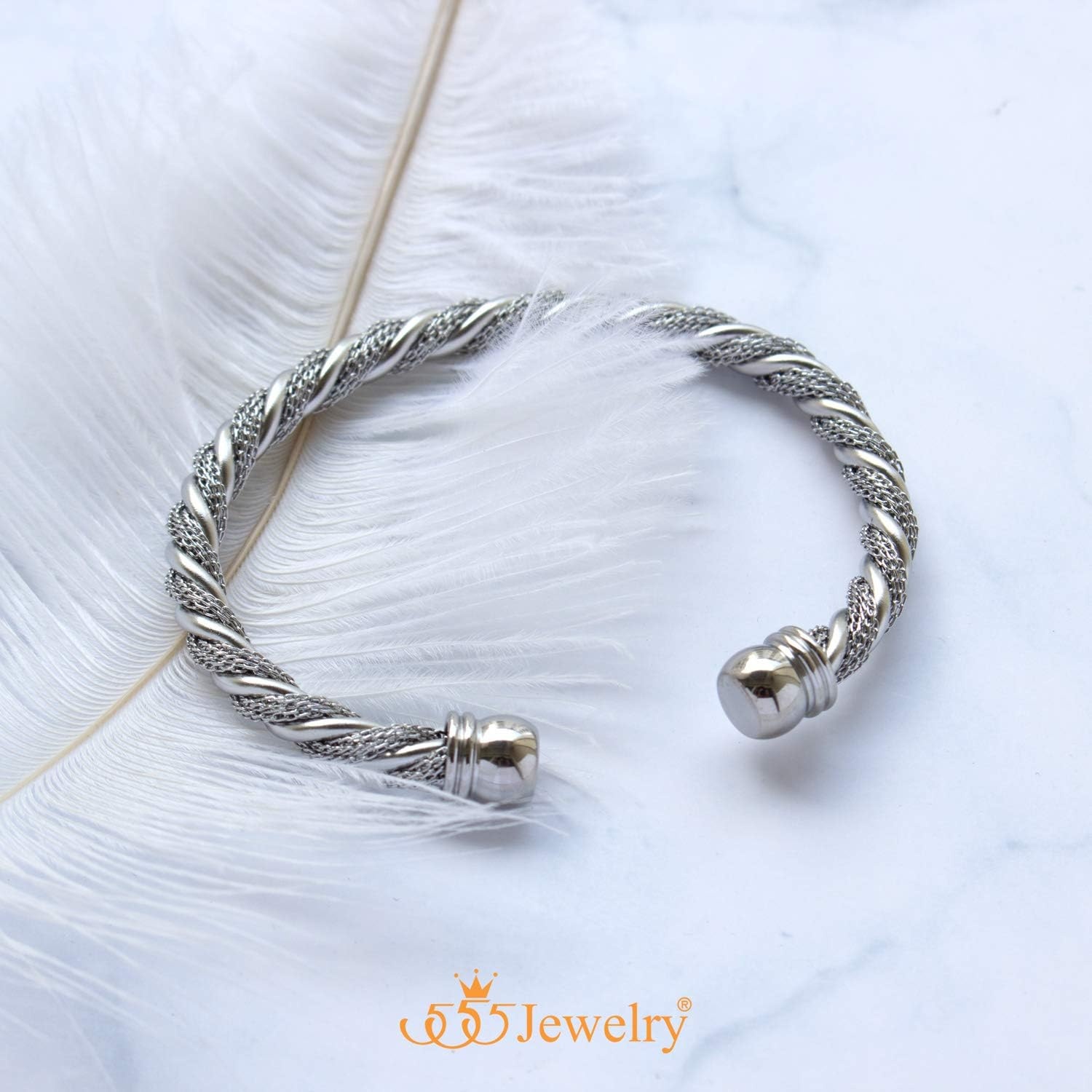 image:image555Jewelry Adjustable Stainless Steel Twisted Wire Cable Open Cuff Bangle Bracelet for Women amp LadiesSilver