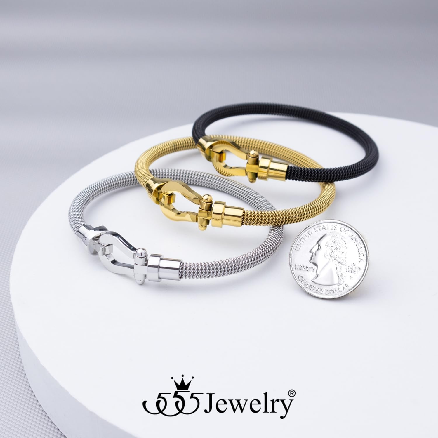 image:image555Jewelry Stainless Steel Simple Horseshoe Bangle Bracelet for Women Hypoallergenic UShaped Sideways Twisted Wire Bangle Bracelets for MenBlack