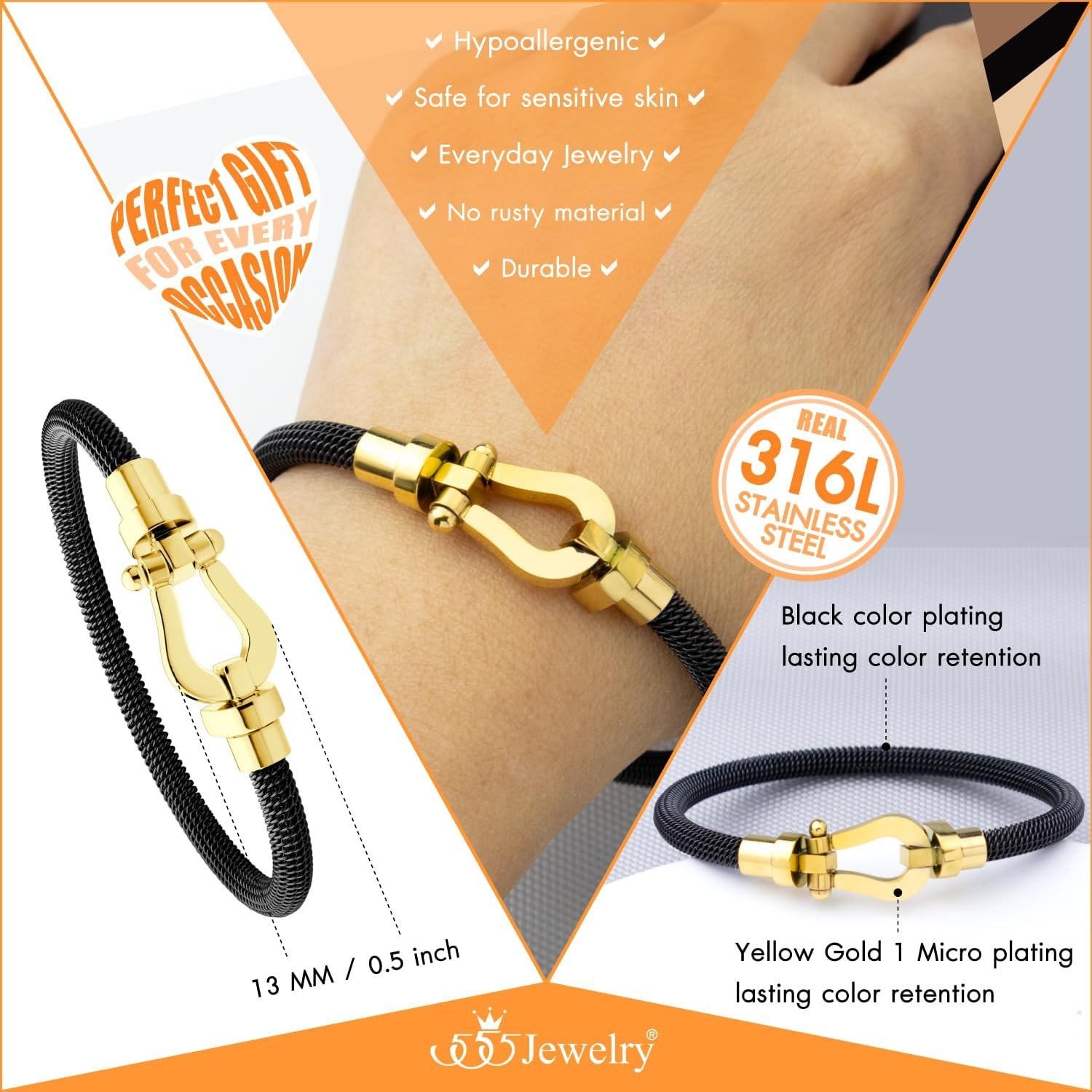image:image555Jewelry Stainless Steel Simple Horseshoe Bangle Bracelet for Women Hypoallergenic UShaped Sideways Twisted Wire Bangle Bracelets for MenBlack