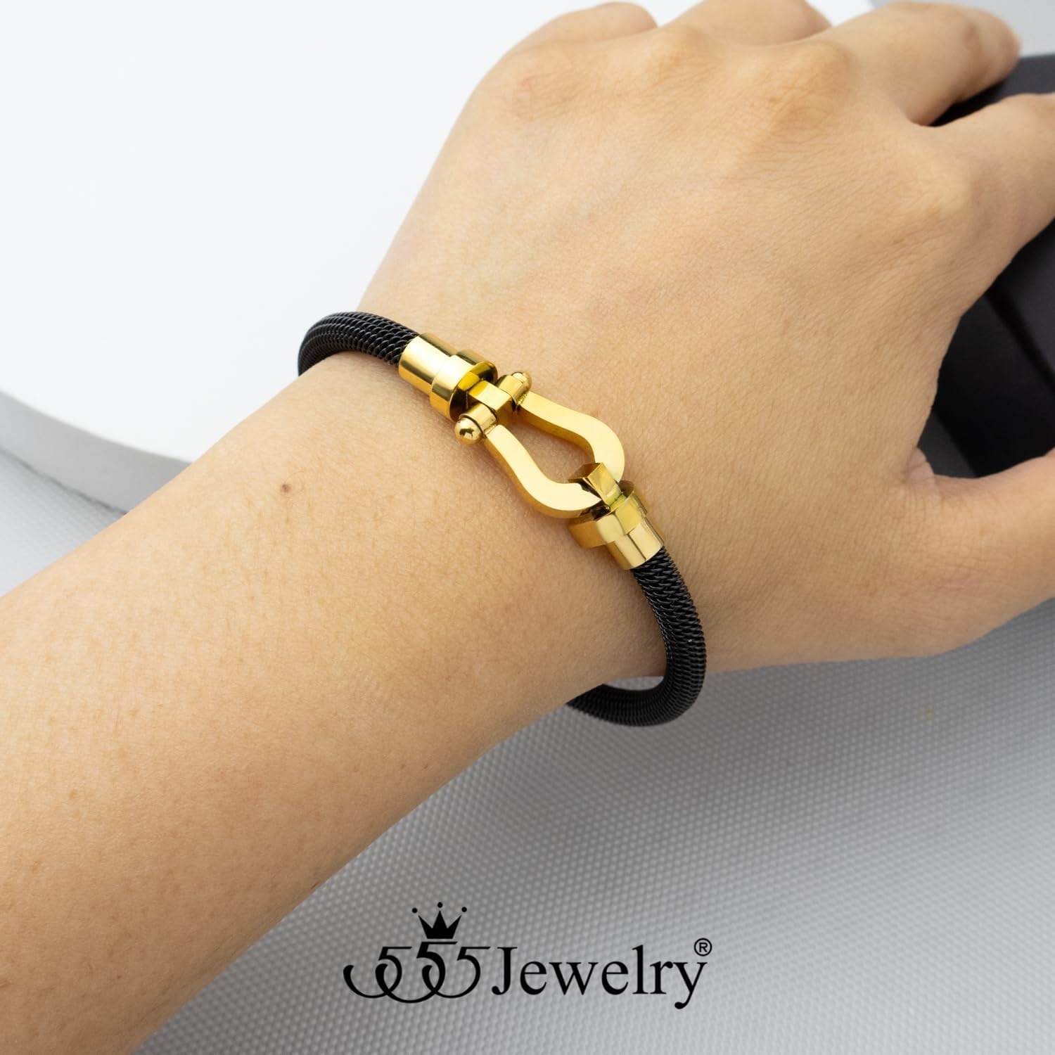 image:image555Jewelry Stainless Steel Simple Horseshoe Bangle Bracelet for Women Hypoallergenic UShaped Sideways Twisted Wire Bangle Bracelets for MenBlack