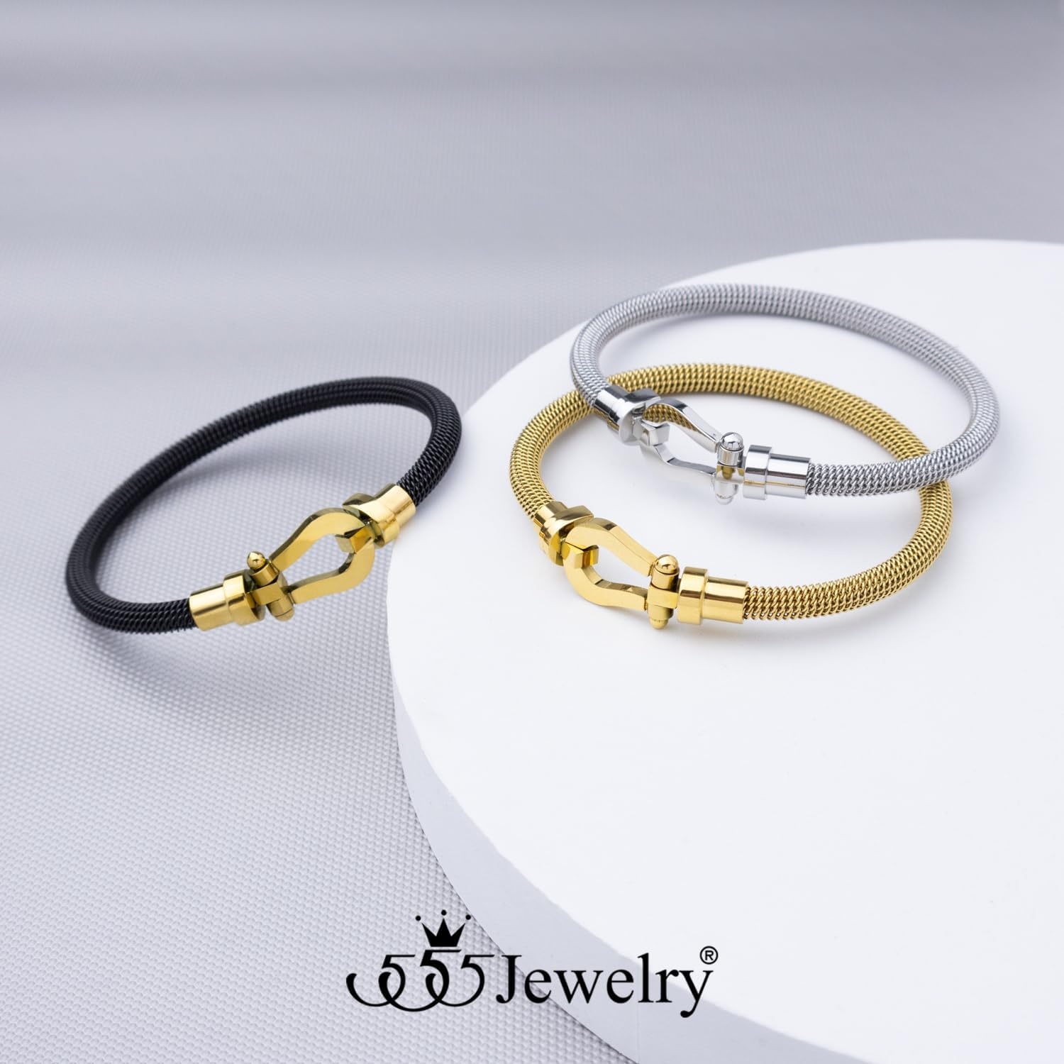 image:image555Jewelry Stainless Steel Simple Horseshoe Bangle Bracelet for Women Hypoallergenic UShaped Sideways Twisted Wire Bangle Bracelets for MenBlack