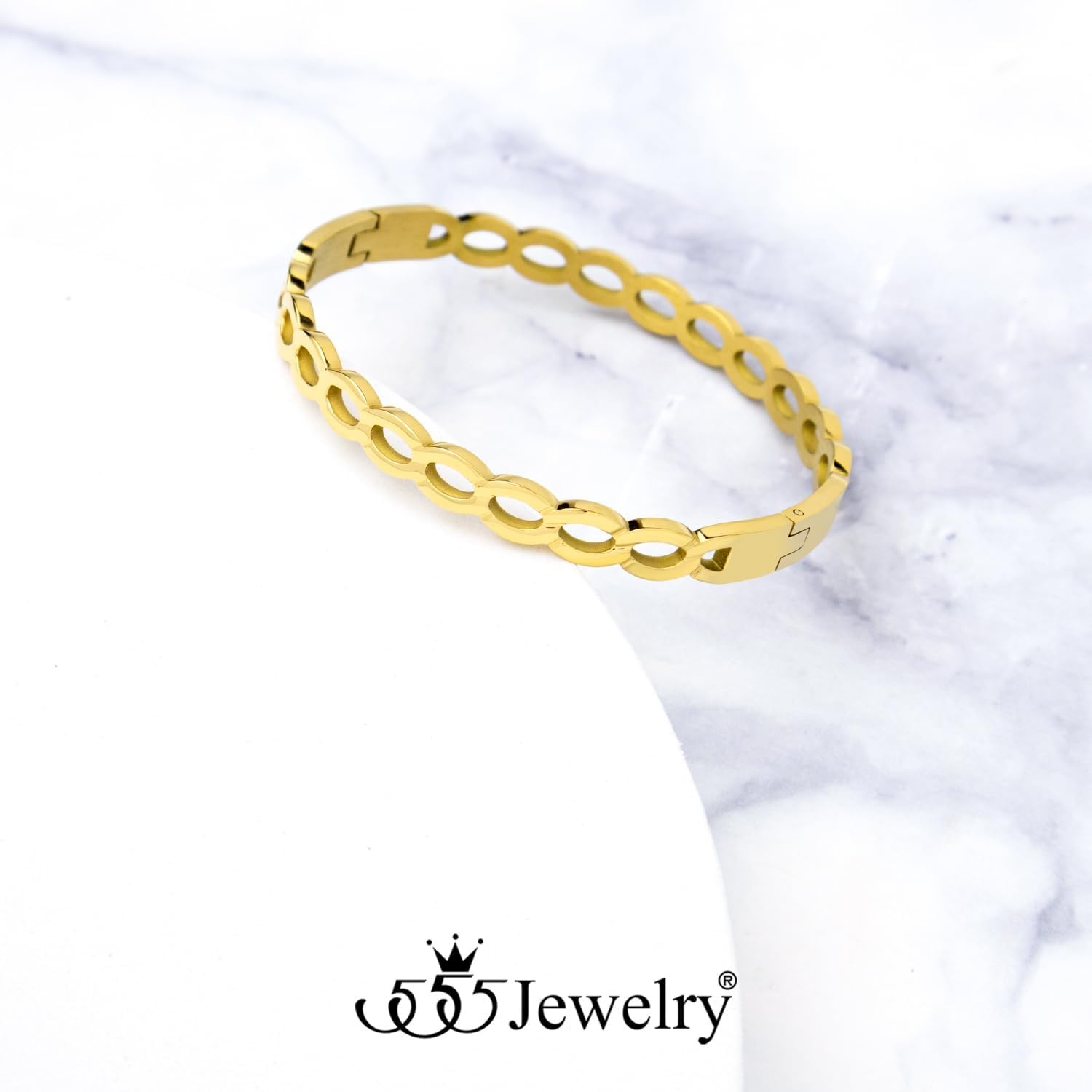 image:image555Jewelry Unisex Stainless Steel Chain Link Bangle Bracelet for Women Durable Curb Hinged Chain Pattern Bracelet for MenGold