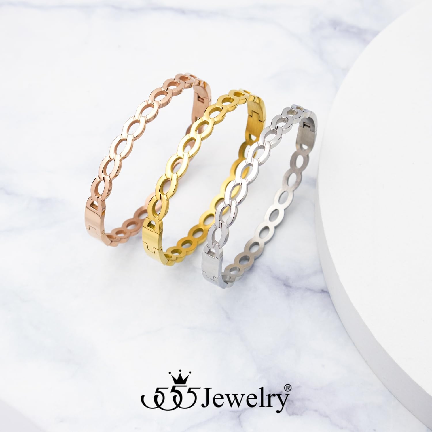 image:image555Jewelry Unisex Stainless Steel Chain Link Bangle Bracelet for Women Durable Curb Hinged Chain Pattern Bracelet for MenGold