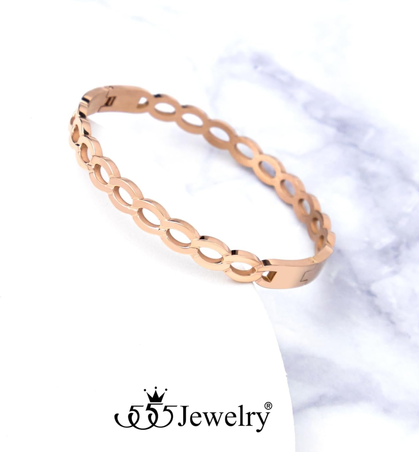 image:image555Jewelry Unisex Stainless Steel Chain Link Bangle Bracelet for Women Durable Curb Hinged Chain Pattern Bracelet for MenRose Gold