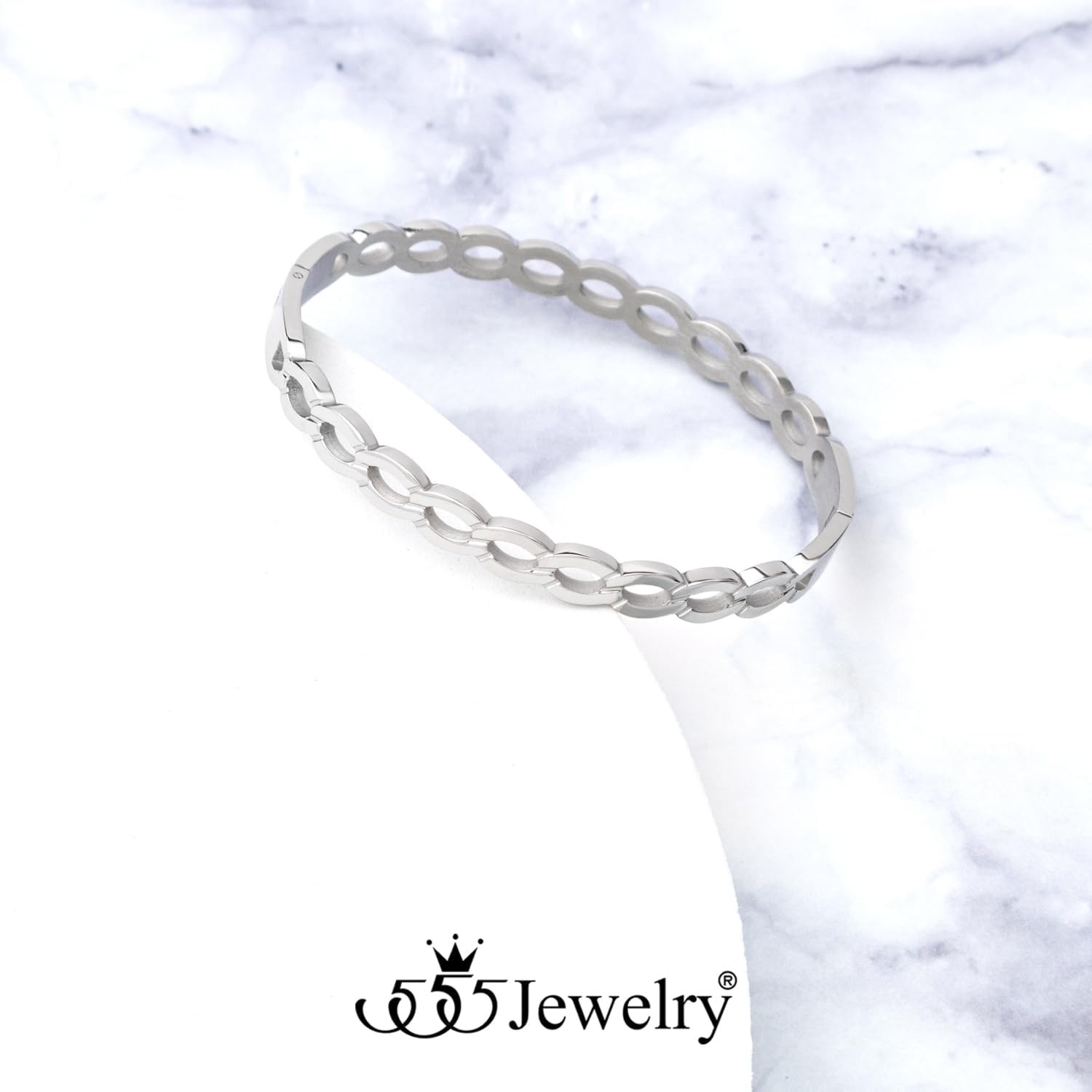 image:image555Jewelry Unisex Stainless Steel Chain Link Bangle Bracelet for Women Durable Curb Hinged Chain Pattern Bracelet for MenSilver