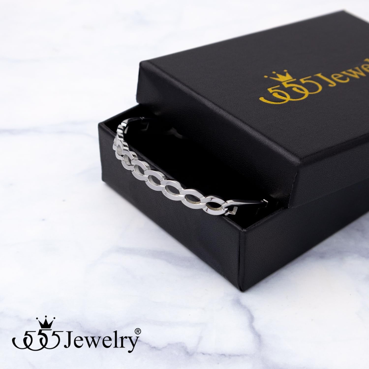 image:image555Jewelry Unisex Stainless Steel Chain Link Bangle Bracelet for Women Durable Curb Hinged Chain Pattern Bracelet for MenSilver