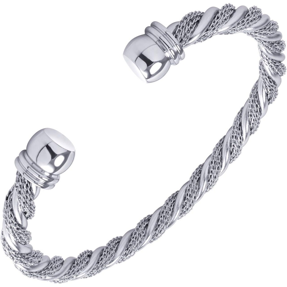image:image555Jewelry Adjustable Stainless Steel Twisted Wire Cable Open Cuff Bangle Bracelet for Women amp LadiesSilver