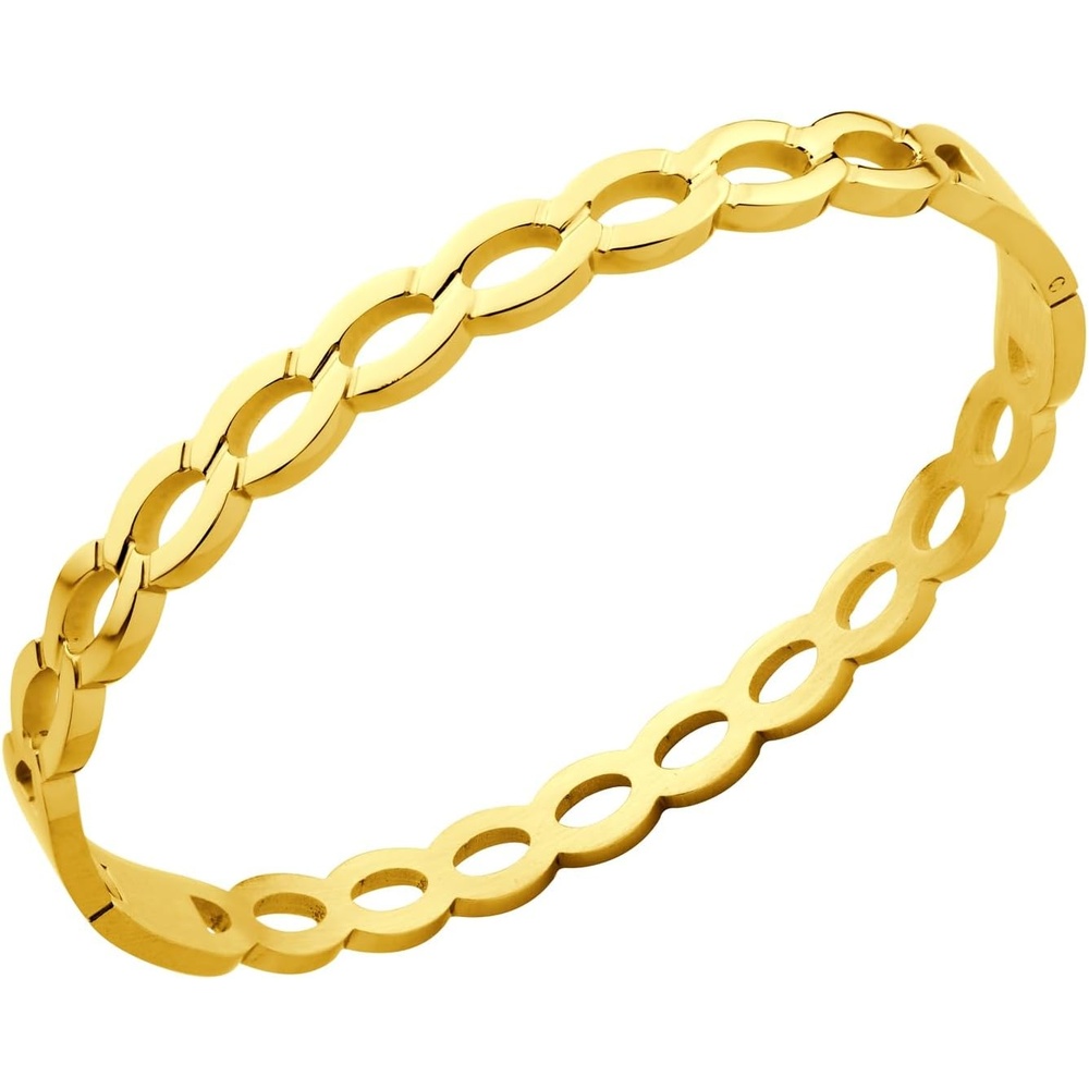 image:image555Jewelry Unisex Stainless Steel Chain Link Bangle Bracelet for Women Durable Curb Hinged Chain Pattern Bracelet for MenGold