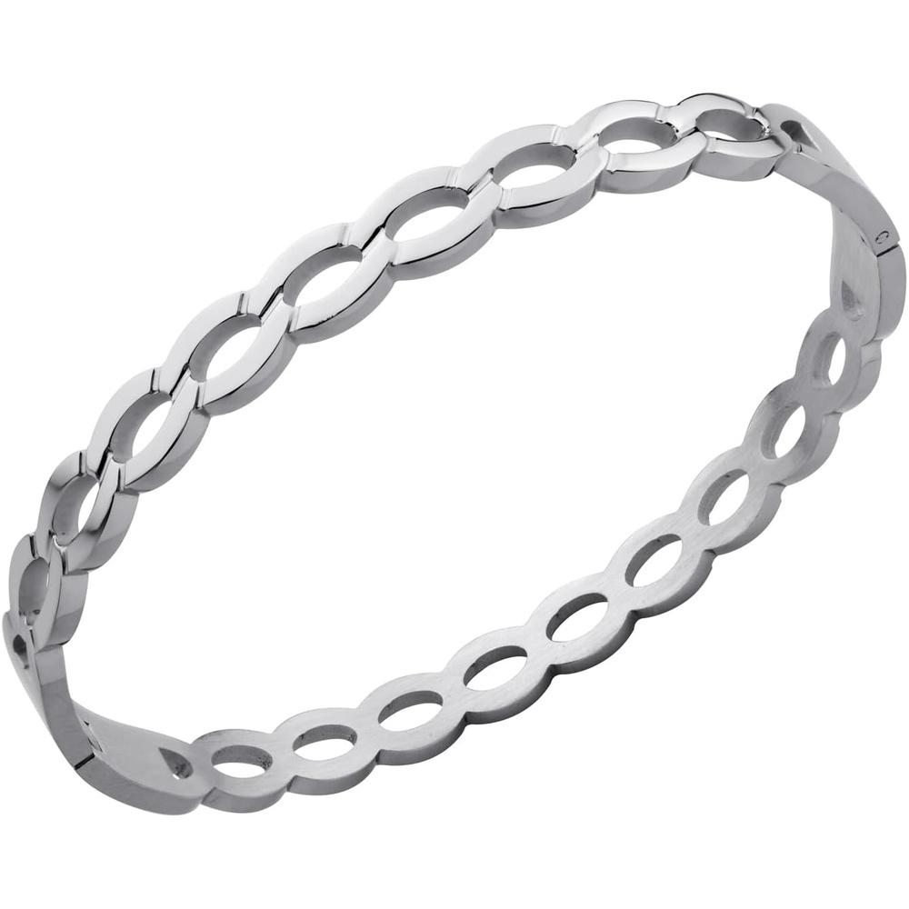 image:image555Jewelry Unisex Stainless Steel Chain Link Bangle Bracelet for Women Durable Curb Hinged Chain Pattern Bracelet for MenSilver